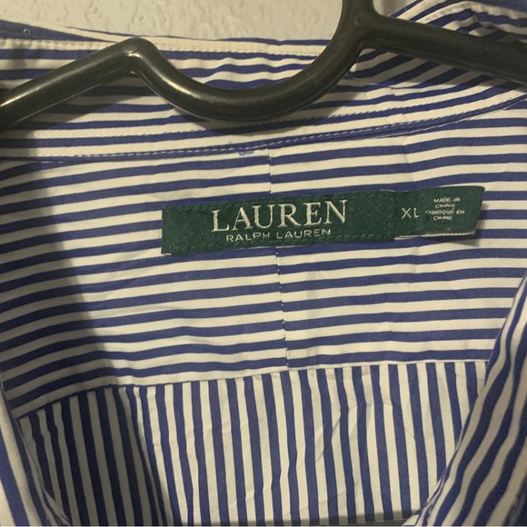 Womens XL Lauren Ralph Lauren button front blouse blue white stripes - Picture 3 of 4
